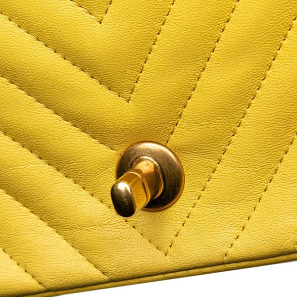 Pre-owned Chanel Mini Square Classic Chevron Lambskin Single Flap Yellow