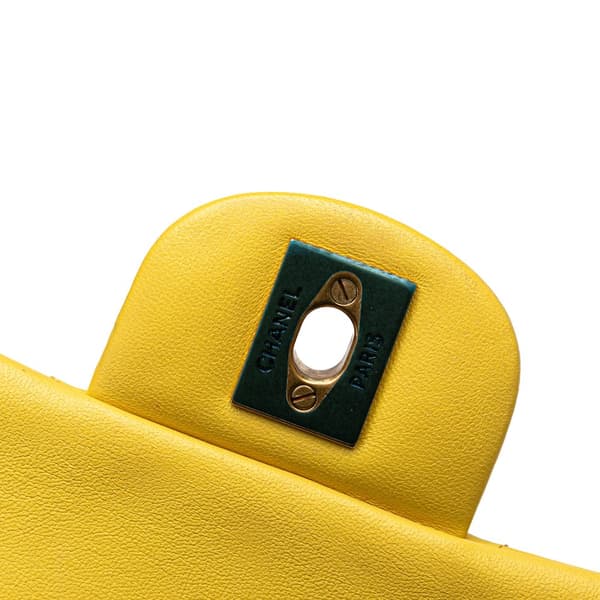 Pre-owned Chanel Mini Square Classic Chevron Lambskin Single Flap Yellow