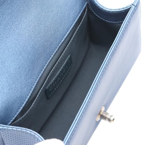Pre-owned Chanel Small Quilted Perforated Metallic Lambskin Boy Flap Blue