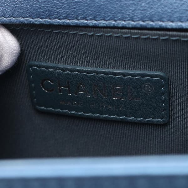 Pre-owned Chanel Small Quilted Perforated Metallic Lambskin Boy Flap Blue