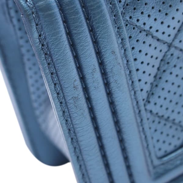 Pre-owned Chanel Small Quilted Perforated Metallic Lambskin Boy Flap Blue