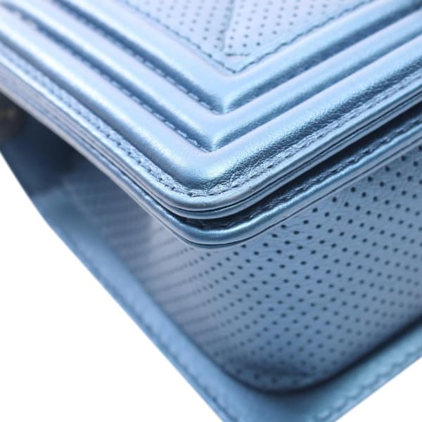 Pre-owned Chanel Small Quilted Perforated Metallic Lambskin Boy Flap Blue