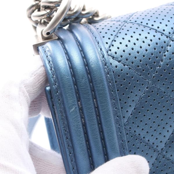Pre-owned Chanel Small Quilted Perforated Metallic Lambskin Boy Flap Blue