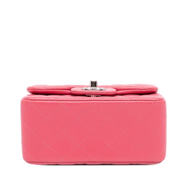 Pre-owned Chanel Mini Square Classic Lambskin Single Flap Pink