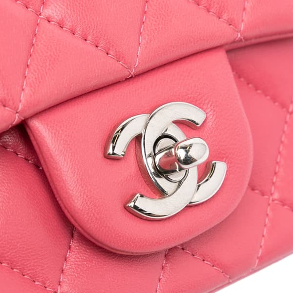 Pre-owned Chanel Mini Square Classic Lambskin Single Flap Pink
