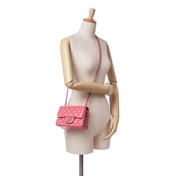 Pre-owned Chanel Mini Square Classic Lambskin Single Flap Pink