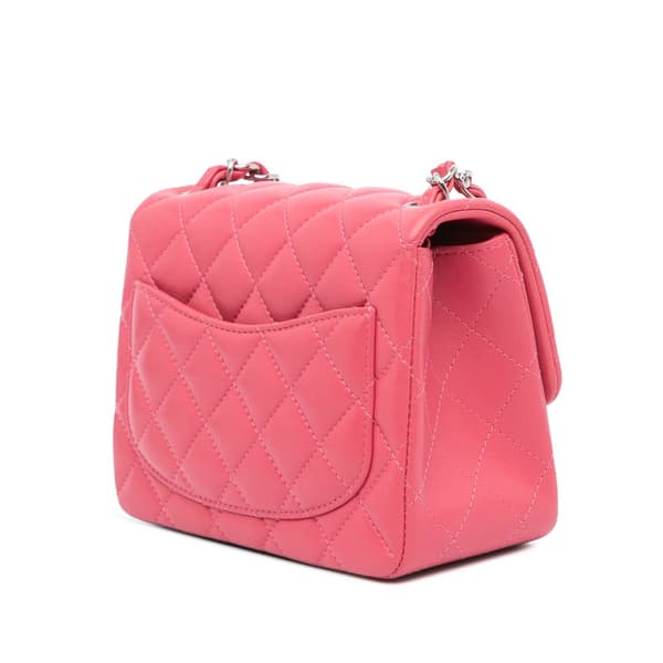 Pre-owned Chanel Mini Square Classic Lambskin Single Flap Pink