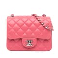 Miniatyrbild 1 av 10: Pre-owned Chanel Mini Square Classic Lambskin Single Flap Pink