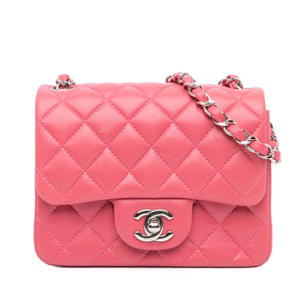 Pre-owned Chanel Mini Square Classic Lambskin Single Flap Pink