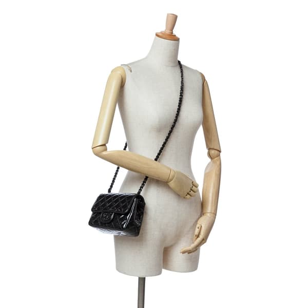 Pre-owned Chanel Mini Square Classic Patent So Black Single Flap Black
