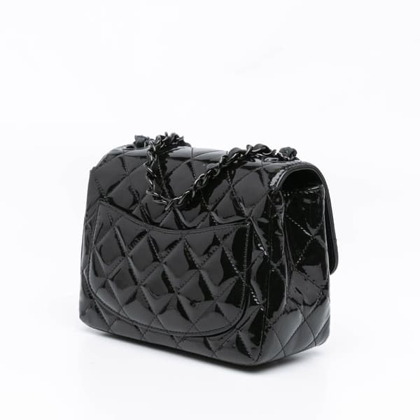Pre-owned Chanel Mini Square Classic Patent So Black Single Flap Black