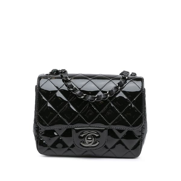 Pre-owned Chanel Mini Square Classic Patent So Black Single Flap Black