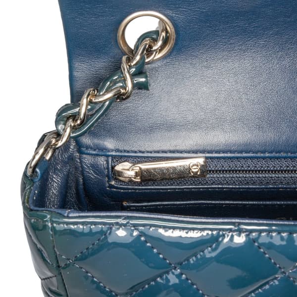 Pre-owned Chanel Mini Rectangular Classic Patent Single Flap Blue