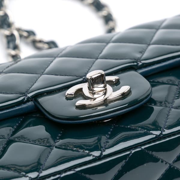 Pre-owned Chanel Mini Rectangular Classic Patent Single Flap Blue