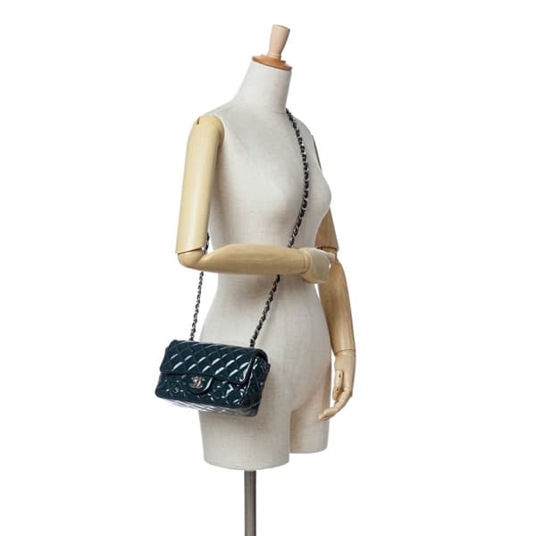 Pre-owned Chanel Mini Rectangular Classic Patent Single Flap Blue