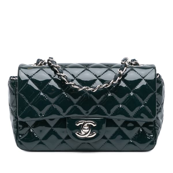 Pre-owned Chanel Mini Rectangular Classic Patent Single Flap Blue