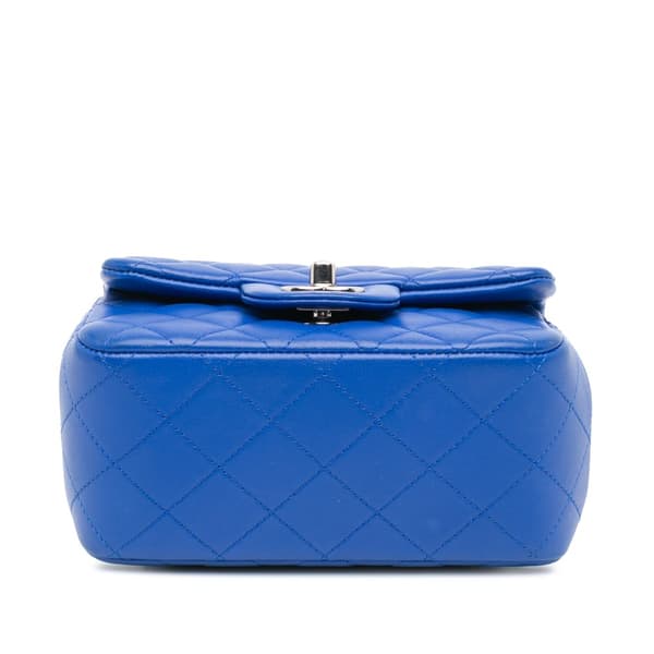 Pre-owned Chanel Mini Square Classic Lambskin Single Flap Blue