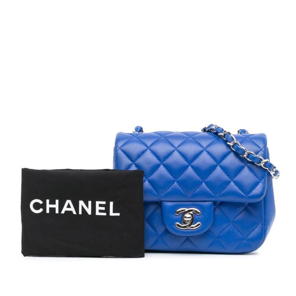 Pre-owned Chanel Mini Square Classic Lambskin Single Flap Blue