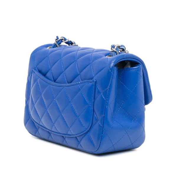 Pre-owned Chanel Mini Square Classic Lambskin Single Flap Blue