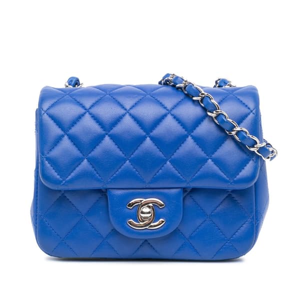 Pre-owned Chanel Mini Square Classic Lambskin Single Flap Blue