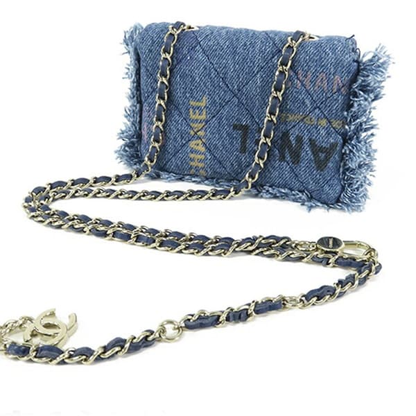 Pre-owned Chanel Mini Denim Mood Clutch with Chain Blue