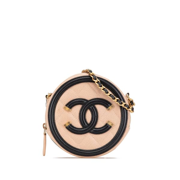 Pre-owned Chanel Caviar CC Filigree Round Crossbody Brown