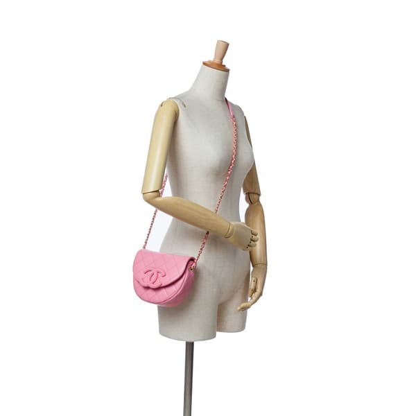 Pre-owned Chanel Mini Quilted Caviar CC Messenger Flap Pink