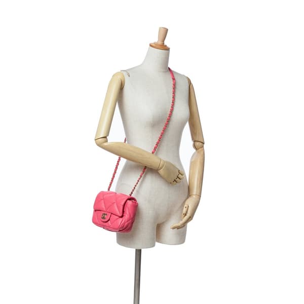 Pre-owned Chanel Mini Quilted Calfskin Bubbly Flap Pink