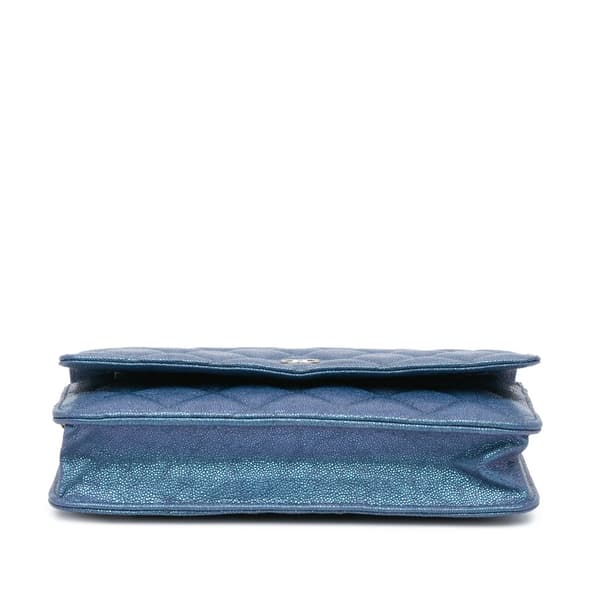 Pre-owned Chanel CC Quilted Iridescent Caviar Wallet on Chain Blue