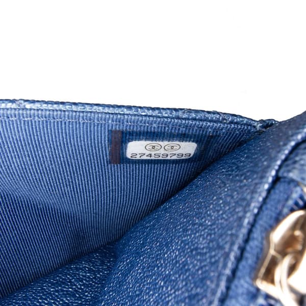 Pre-owned Chanel CC Quilted Iridescent Caviar Wallet on Chain Blue