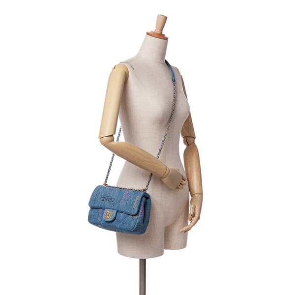 Pre-owned Chanel Mini Rectangular Denim Mood Flap Blue