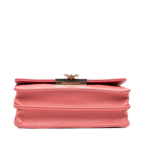 Pre-owned Chanel Quilted Caviar Golden Class Wallet On Chain Pink
