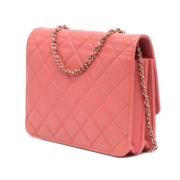Pre-owned Chanel Quilted Caviar Golden Class Wallet On Chain Pink