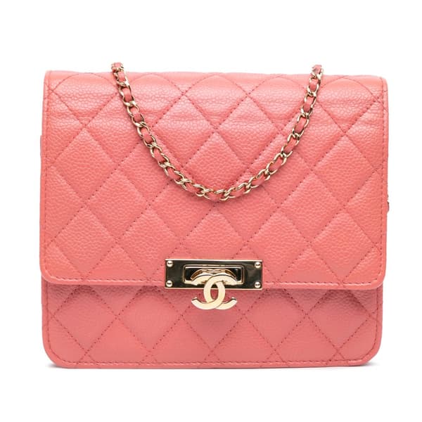 Pre-owned Chanel Quilted Caviar Golden Class Wallet On Chain Pink