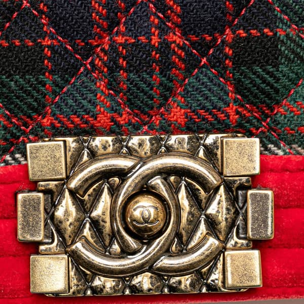 Pre-owned Chanel Old Medium Quilted Tweed and Velvet Boy Flap Red