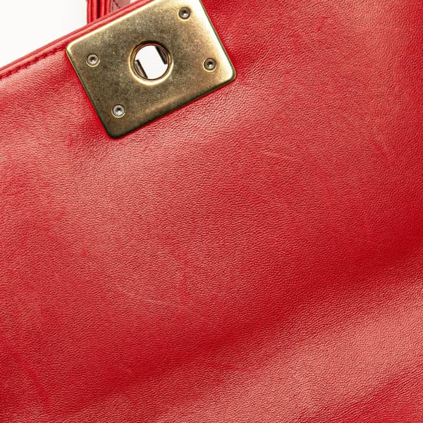 Pre-owned Chanel Old Medium Quilted Tweed and Velvet Boy Flap Red