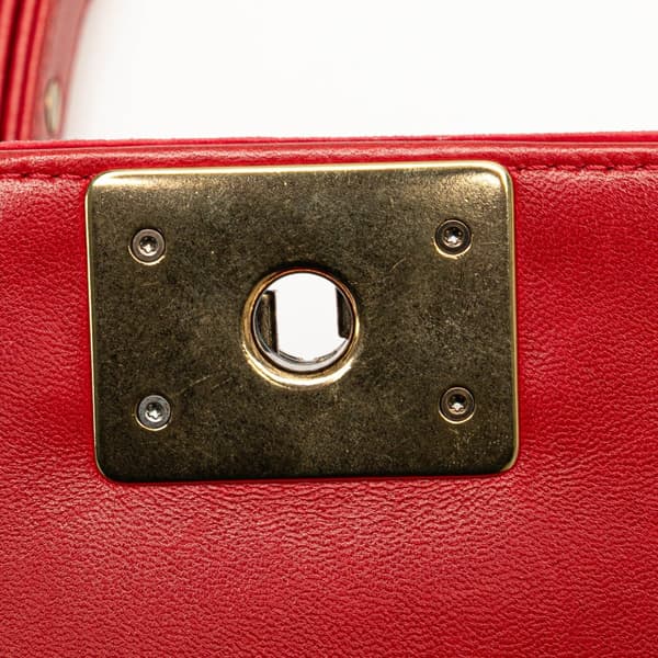 Pre-owned Chanel Old Medium Quilted Tweed and Velvet Boy Flap Red