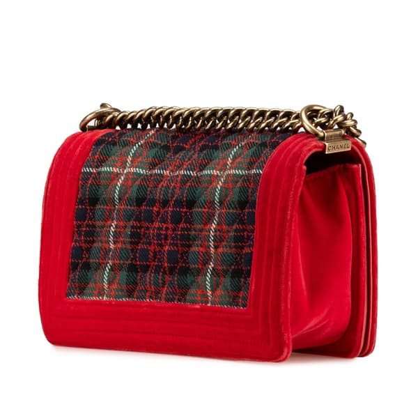 Pre-owned Chanel Old Medium Quilted Tweed and Velvet Boy Flap Red