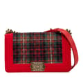 Miniatyrbild 1 av 10: Pre-owned Chanel Old Medium Quilted Tweed and Velvet Boy Flap Red
