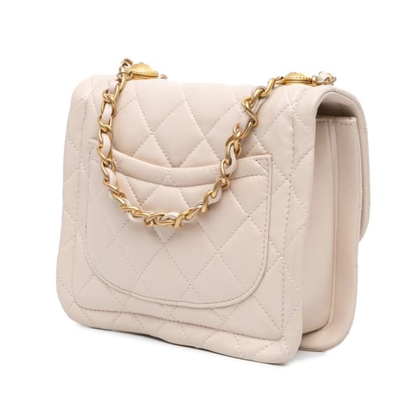 Pre-owned Chanel Small Lambskin Button On Top Flap Brown