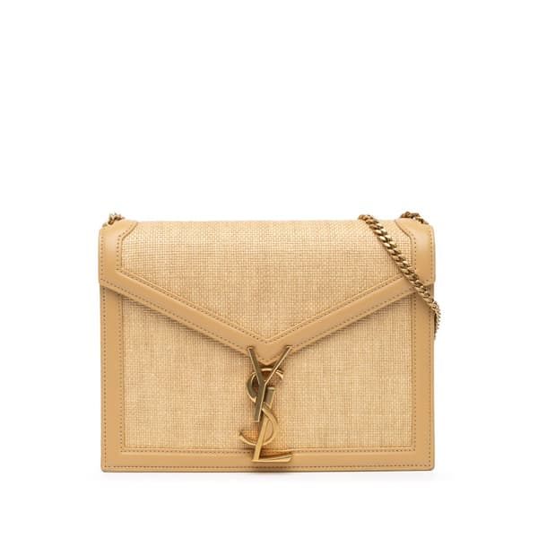 Pre-owned Saint Laurent Medium Raffia Cassandra Chain Crossbody Brown