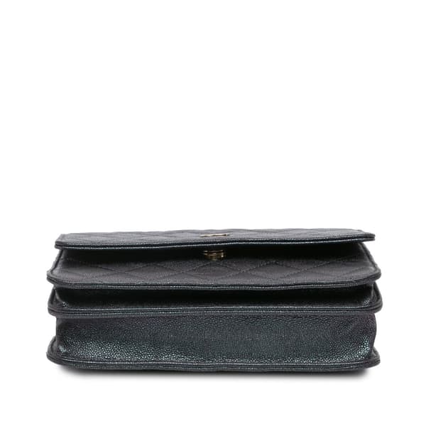 Pre-owned Chanel Quilted Caviar Square Wallet on Chain Black