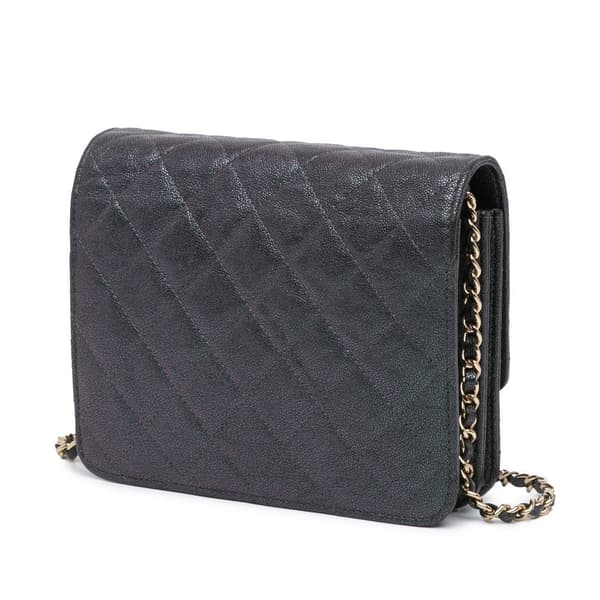 Pre-owned Chanel Quilted Caviar Square Wallet on Chain Black