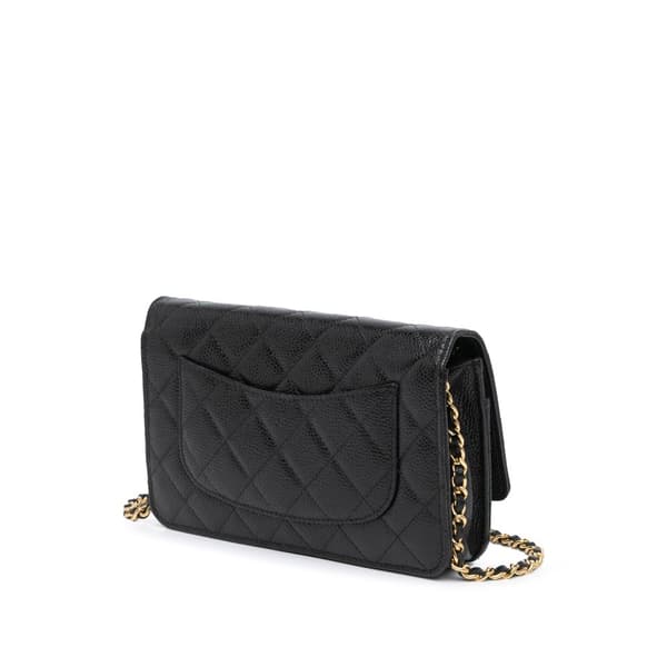 Pre-owned Chanel CC Quilted Caviar Wallet on Chain Black