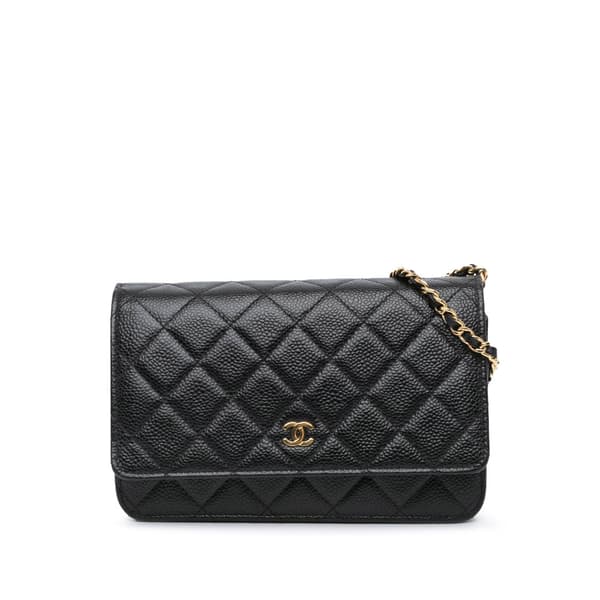 Pre-owned Chanel CC Quilted Caviar Wallet on Chain Black