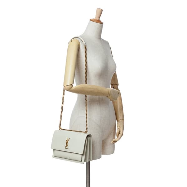 Pre-owned Saint Laurent Medium Leather Monogram Sunset Crossbody White