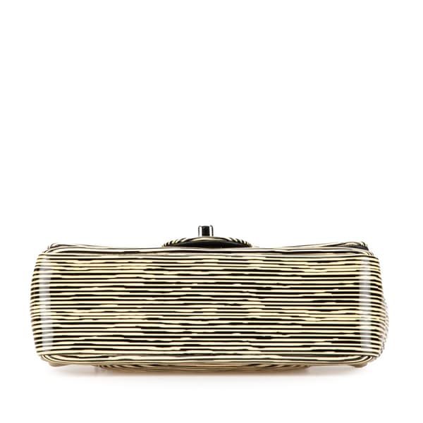 Pre-owned Chanel Mini Rectangular Classic Patent Striped Single Flap Yellow