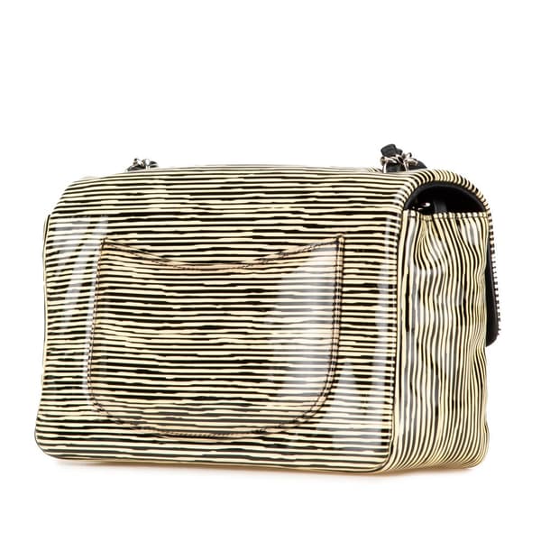 Pre-owned Chanel Mini Rectangular Classic Patent Striped Single Flap Yellow