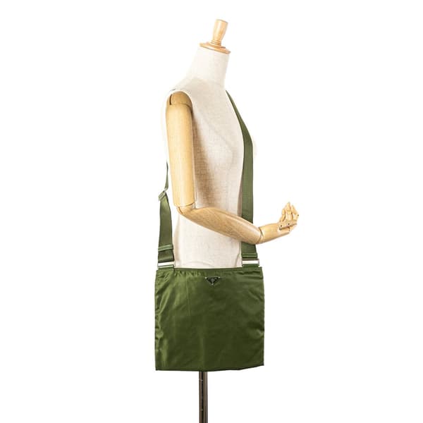 Pre-owned Prada Tessuto Zip Top Crossbody Green