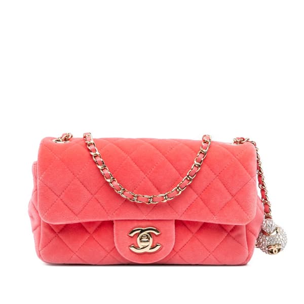 Pre-owned Chanel Mini Rectangular Velvet Pearl Crush Flap Pink